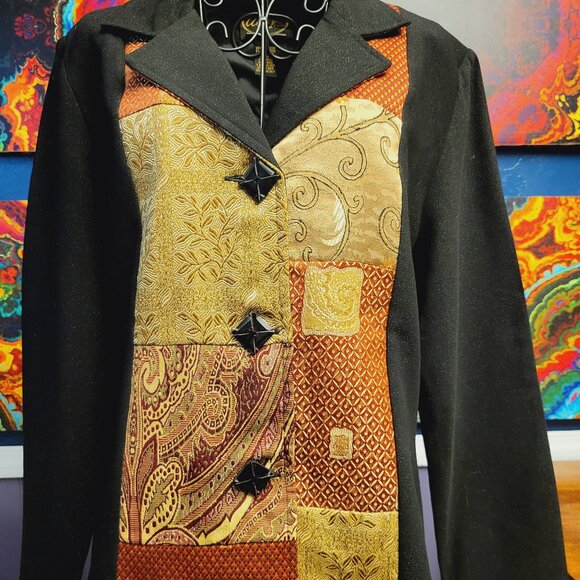 Alex Kim Vintage ~ Sz S ~ Patchwork Button Front Jacket~Excellent/New Condition - Picture 1 of 8